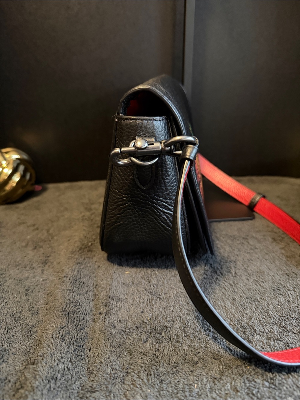 Coach Black Pebbled Leather Crossbody with Rainbow Coach Patch and Red Strap - Picture 3 of 11